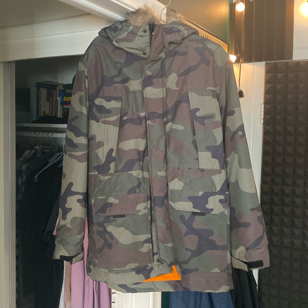 h&m camo print parka
